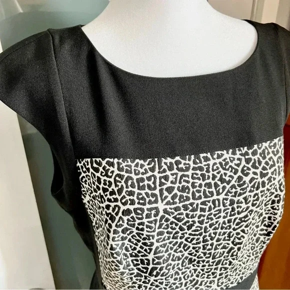 Adrianna Papell Leopard Animal Print Cocktail Dress Career Black White size 10 - Picture 3 of 14